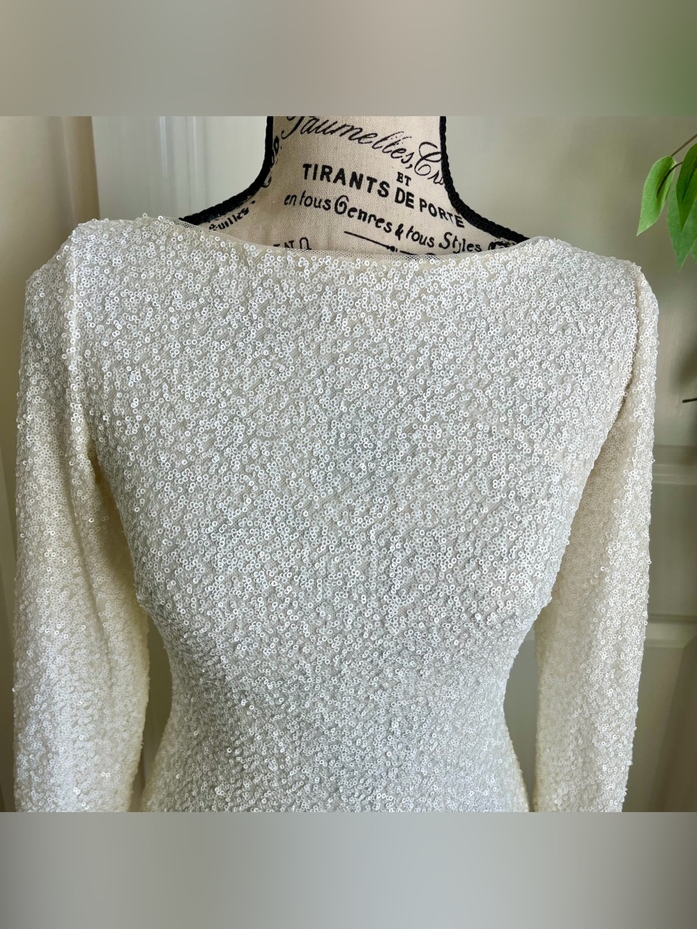 Lauren Ralph Lauren Evening Sequin Long Sleeve Boat Neck Top White Sz 2 - Picture 4 of 16